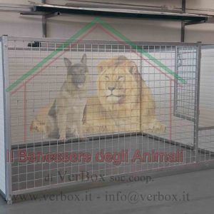 RECINTO CUCCIOLI CON 3 LATI IN COIBENTATO + FRONTE IN RETE 200x150xH100cm