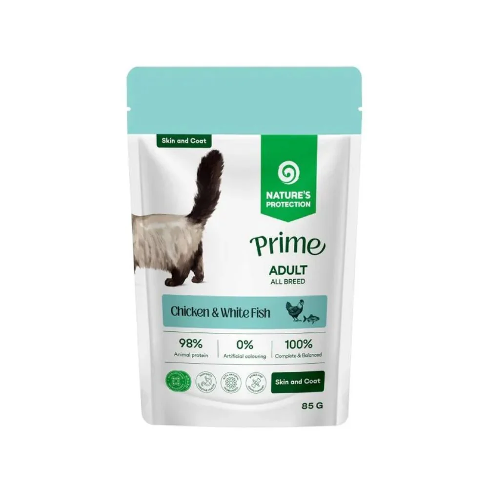 Nature's Protection Prime Skin e Coat Pollo e Pesce Bianco 85g Bustina per Gatti Adulti - immagine 2