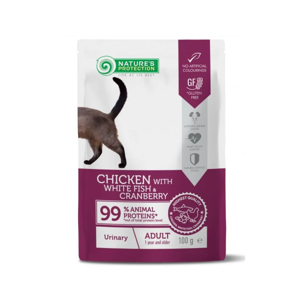 Nature's Protection Urinary Pollo Pesce Bianco e Mirtilli Bustina per Gatti 100g - immagine 2