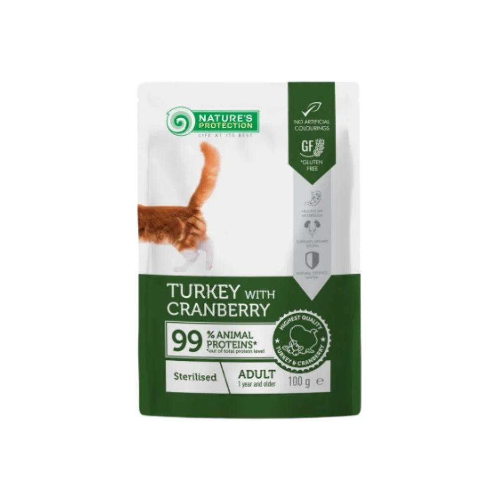 Nature's Protection Sterilised con Tacchino ed Mirtilli Bustina per Gatti 100g