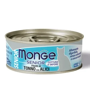 Monge Senior Filetti Di Tonno Con Alici Lattina 80g Gatti Anziani