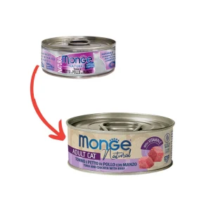 Monge Natural Tonno e Petto di Pollo con Manzo 80g Lattina Gatti Adulti