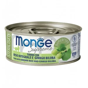 Monge Supreme Sterilised Tonno Riso Integrale e Ginkgo Biloba Lattina 80g Gatti