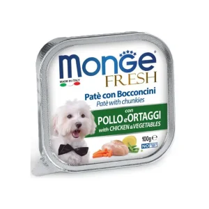 Monge Fresh Pollo e Ortaggi Paté e Bocconcini Vaschetta 100g Cani Adulti