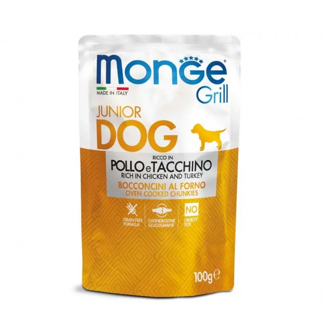 Monge Grill Junior Bocconcini Con Pollo e Tacchino 100g Bustine Cani Cuccioli
