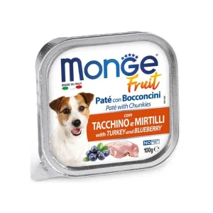 Monge Fruit Tacchino e Mirtilli Patè e Bocconcini Vaschetta Cani 100g