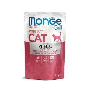 Monge Grill Sterilised Cat Bocconcini di Vitello al forno Bustina da 85g Gatti