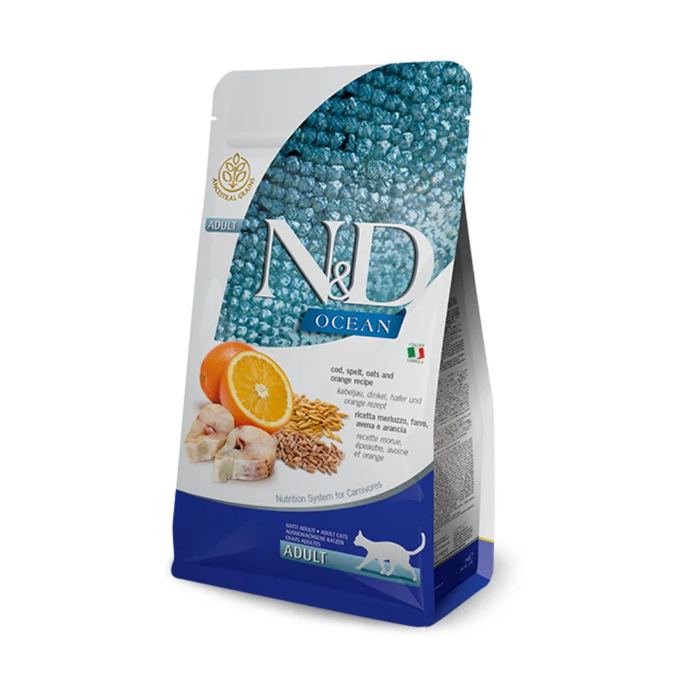 Farmina N&D Ocean Ancestral Merluzzo Arancia 5kg Crocchette Gatti Adult - immagine 2