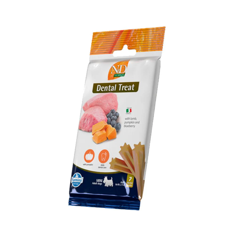 Farmina Snack Cani N&D Pumpkin Dental Treat Agnello e Mirtilli 60g Mini Adult Scadenza Prodotto 03/12/2025 - immagine 2