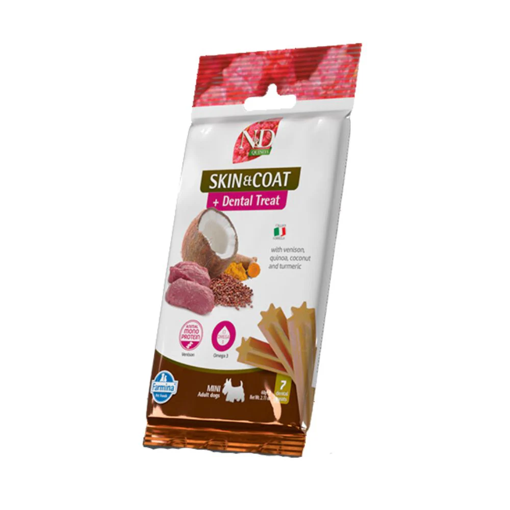 Farmina Snack Cani N&D Quinoa Skin&Coat e Dental Treat Cervo 60g Mini Adult - immagine 2