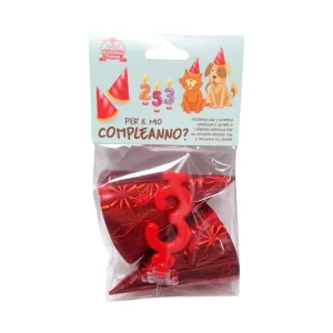 Per il mio compleanno? Candelina Numero 3 + 2 Cappellini per Cani e Gatti