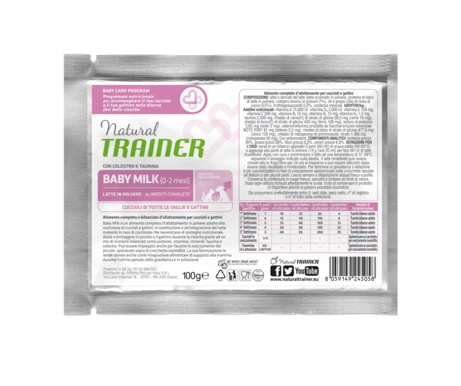 Trainer Baby Milk Latte in Polvere 0-2 mesi 100g Cuccioli e Gattini