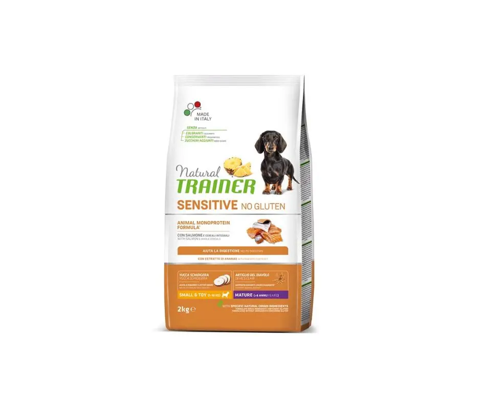 Trainer Sensitive Mature Salmone 2Kg Small e Toy Crocchette Cani Anziani