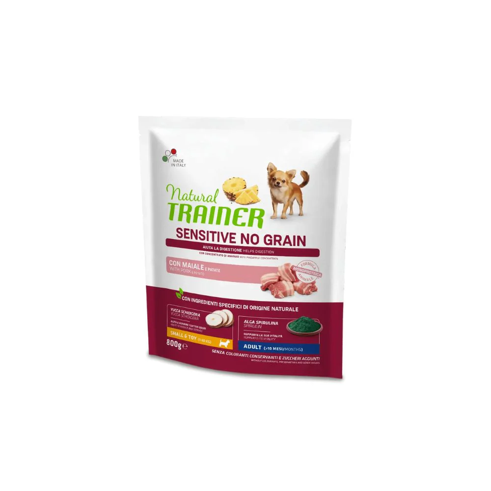 Trainer Sensitive Maiale No Grain 800g Crocchette Cani Small e Toy Adult - immagine 2