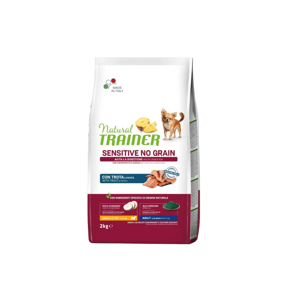 Trainer Sensitive Trota No Grain 2kg Crocchette Cani Small e Toy