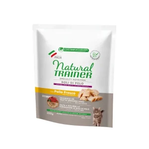 Natural Trainer Boli di Pelo con Pollo Fresco 300g Crocchette Gatti Adulti