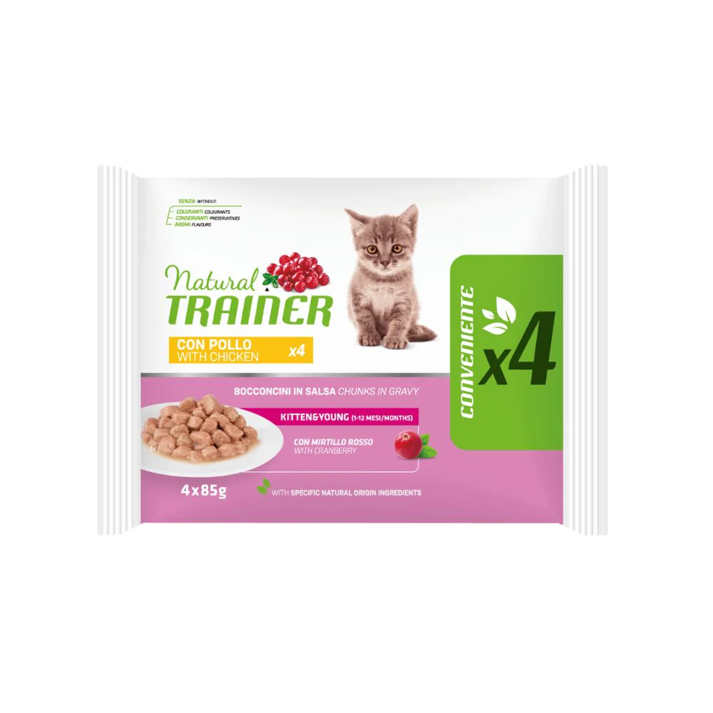 Trainer Natural Kitten e Young Pollo Multipack Bustine 4x85g Gattini 1-12mesi - immagine 2