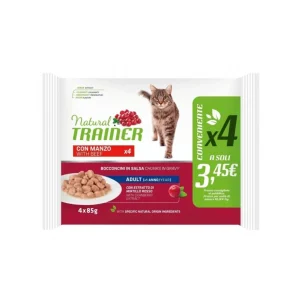 Trainer Natural Bocconcini di Manzo 4x85g Bustina Gatti Adulti