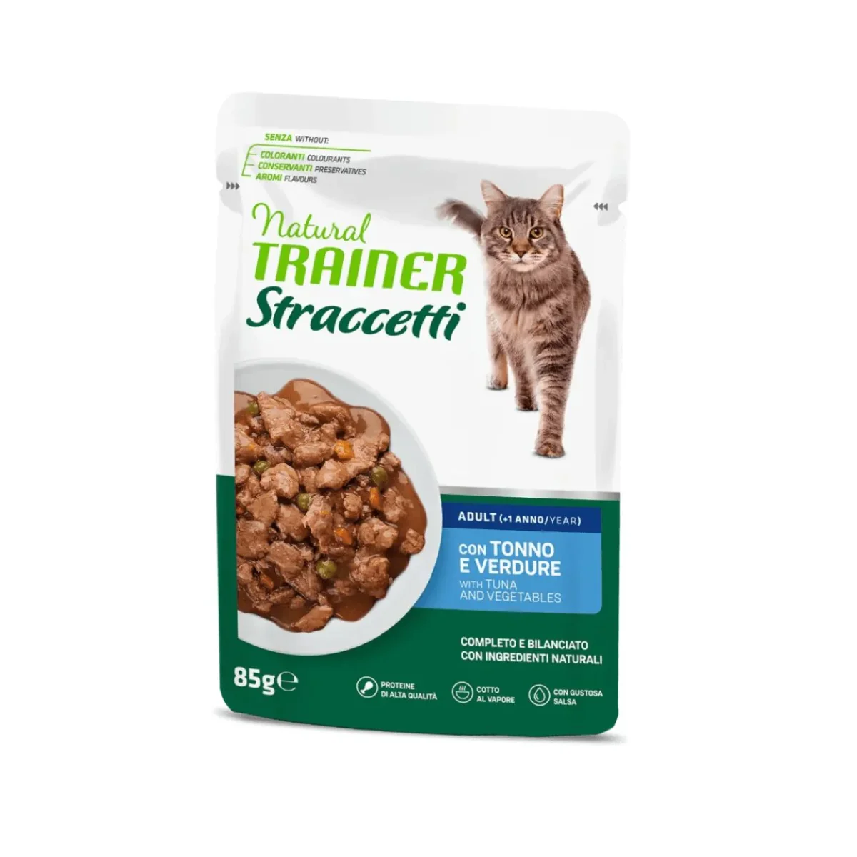 Trainer Natural Straccetti Tonno e Verdure 85g Bustina Gatti Adulti Scadenza Prodotto 07/2026