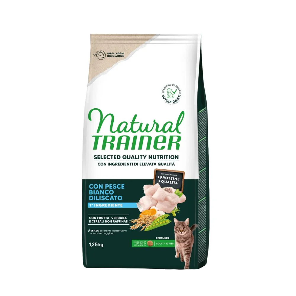 Trainer Natural Selected Quality Nutrition Pesce Bianco 1,25kg Crocchette Gatti Sterilizzati Adult