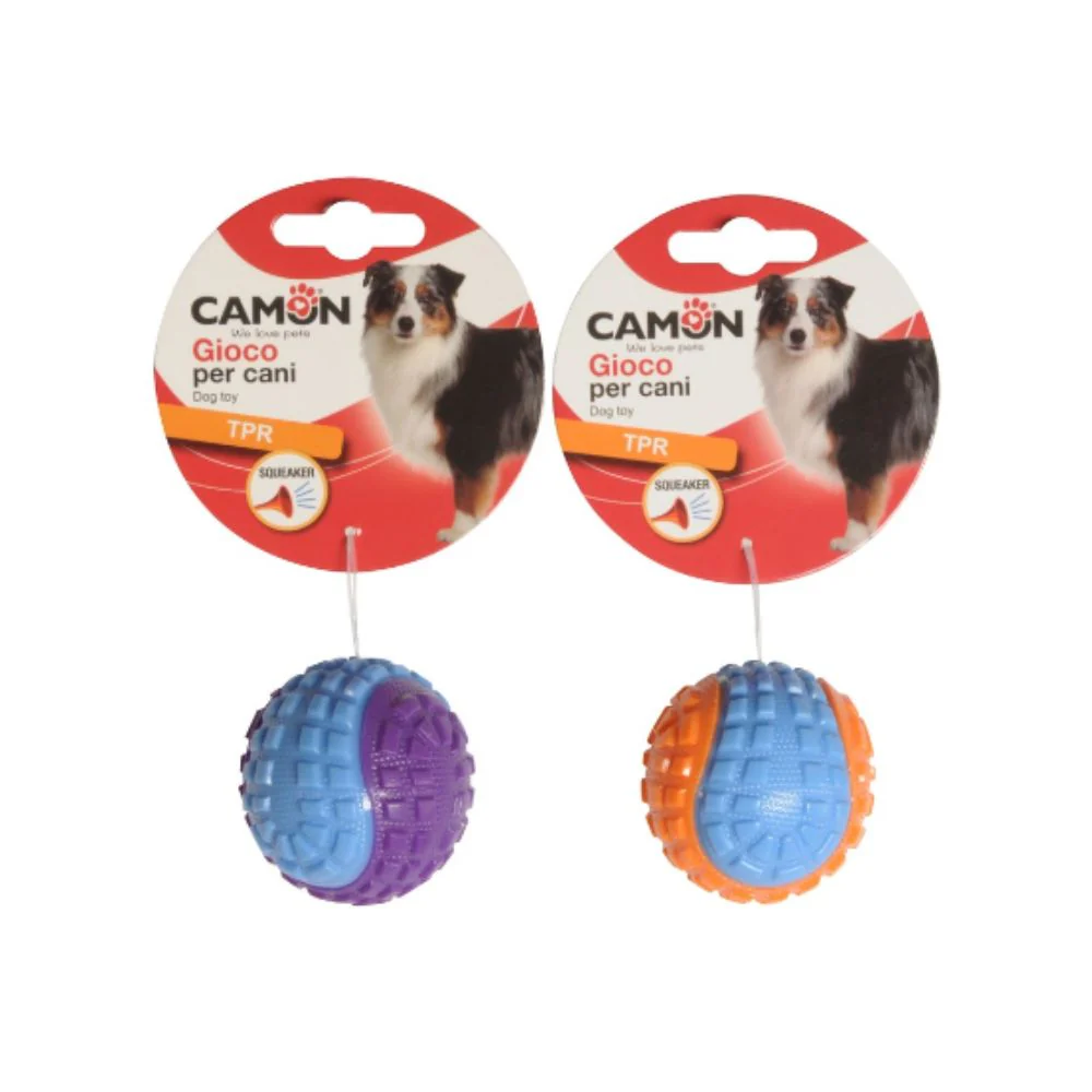 Camon Palla Baseball bicolore in TPR con squeaker Viola o Arancio 10,6cm Giochi per Cani - immagine 2