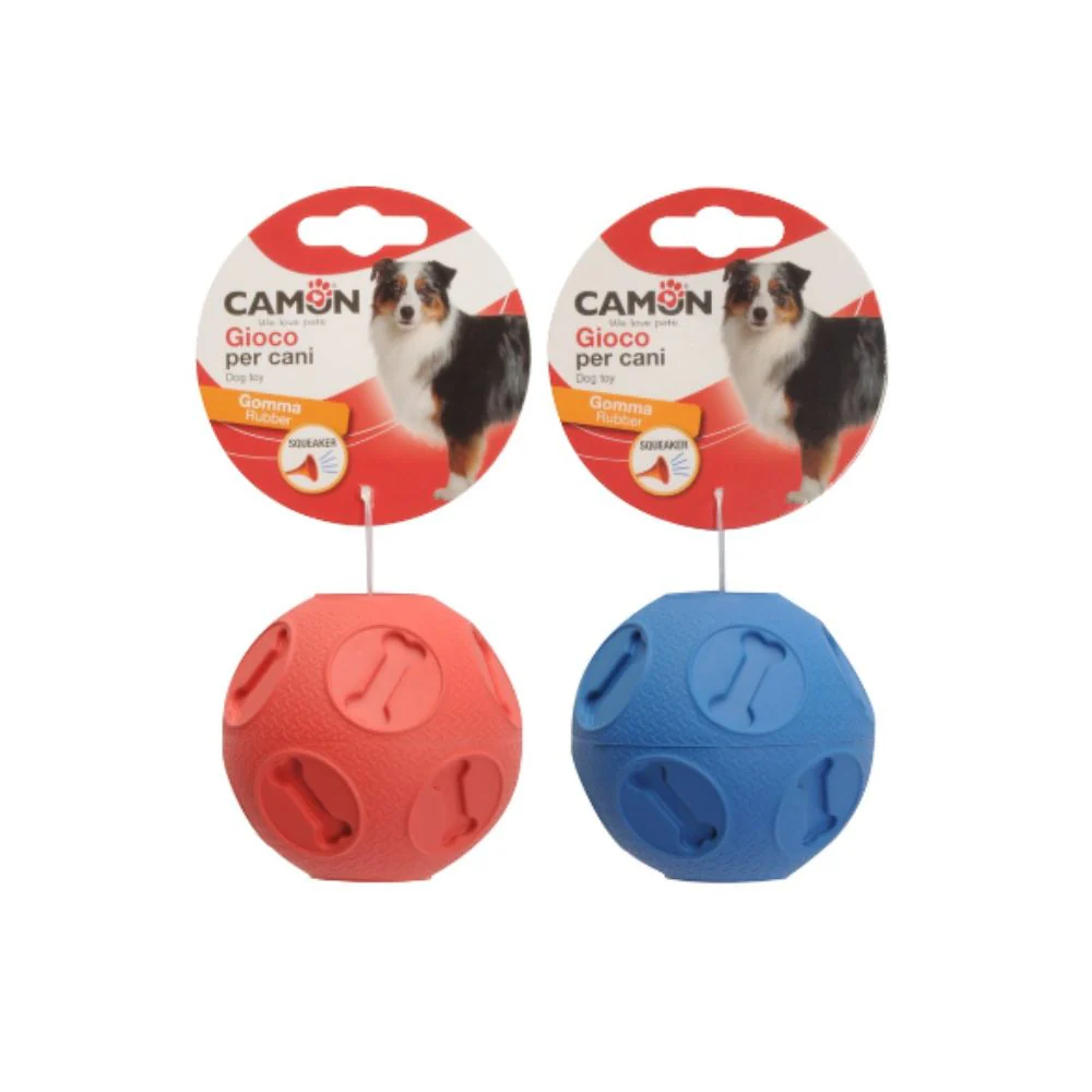 Camon Palla in gomma con squeaker Rossa o Blu 7,6cm Giochi per Cani - immagine 2