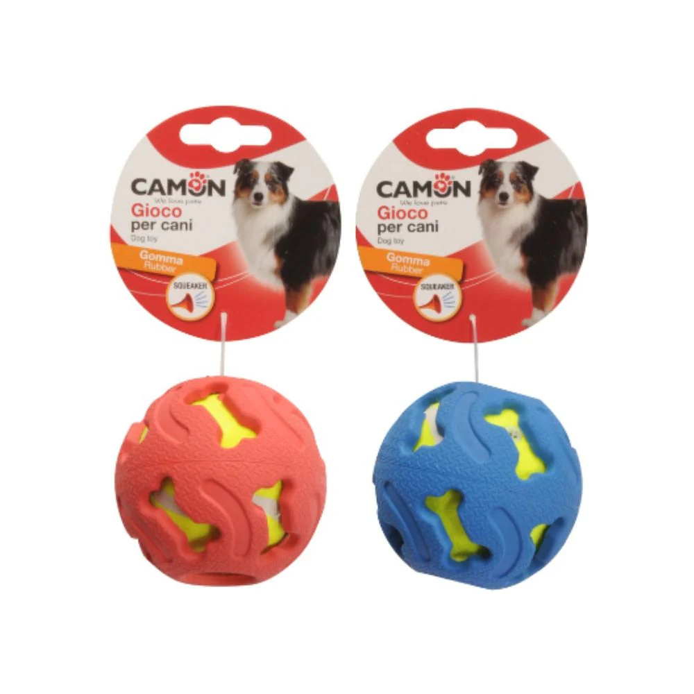 Camon Palla in gomma e tennis con squeaker Rossa o Blu 8,9cm Giochi per Cani - immagine 2