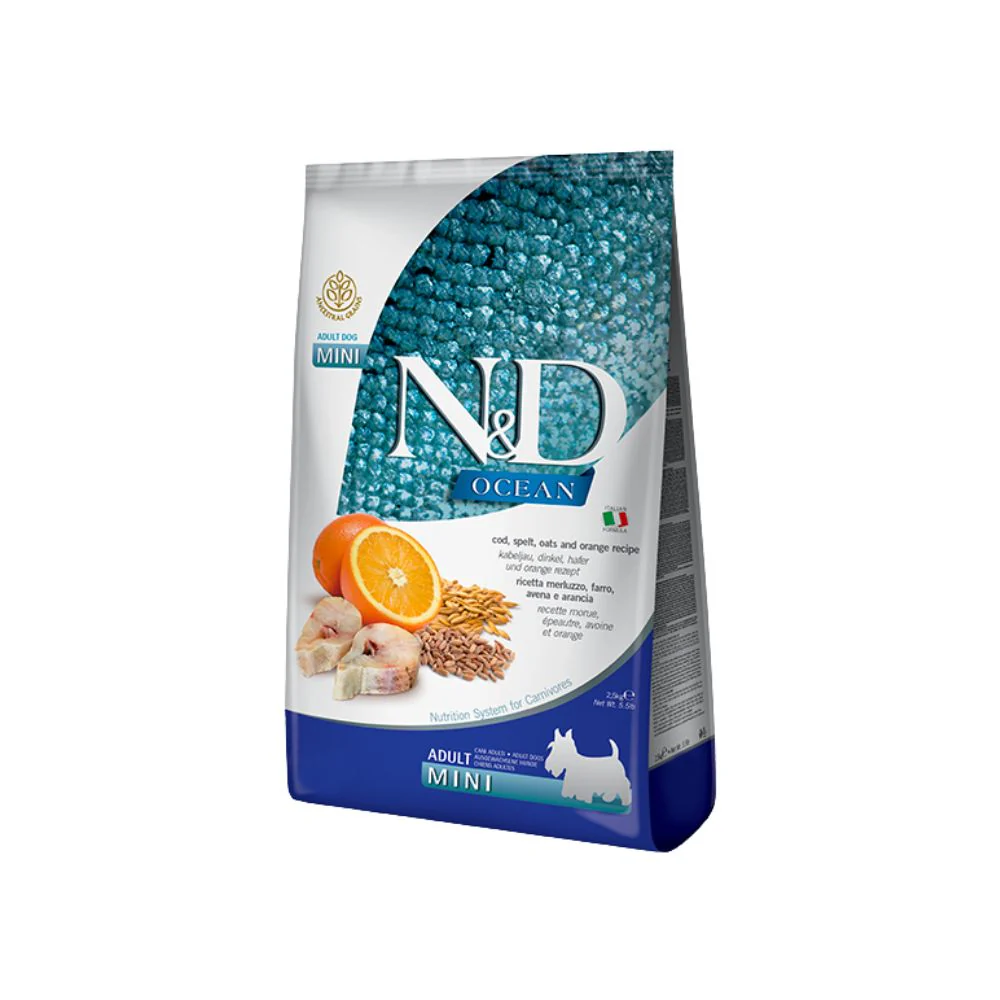 Farmina N&D Ocean Ancestral Merluzzo Arancia 800g Crocchette Cani Mini Adult - immagine 2