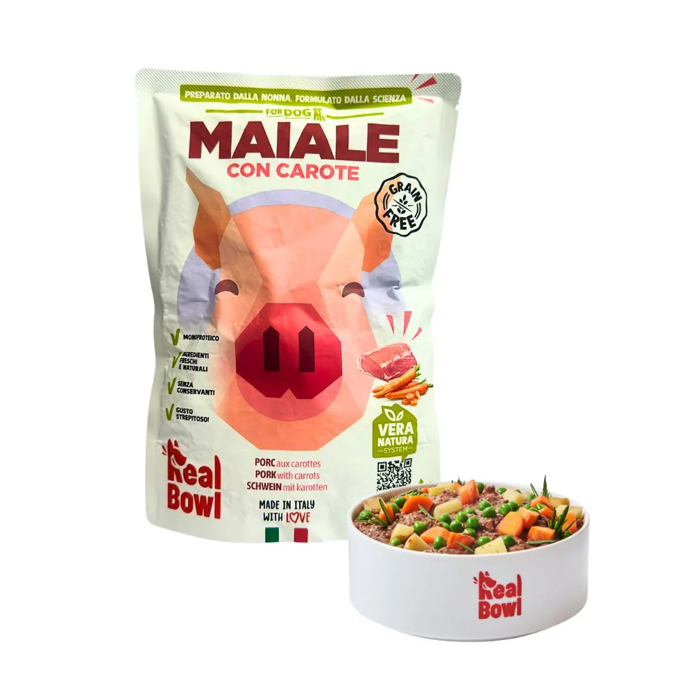 Real Bowl Pappa fresca Maiale e Carote 400g Bustina Cani