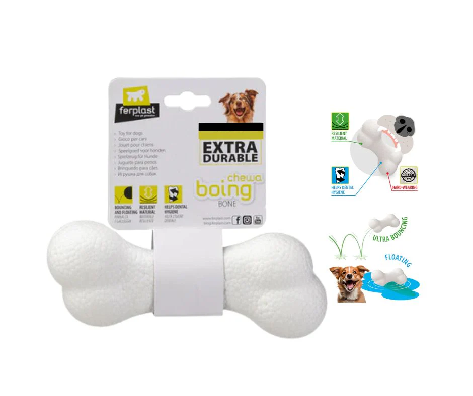 Ferplast CHEWA BOING BONE Osso Bianco Mis. M Gioco per Cani