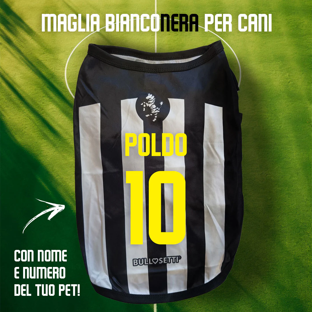 Maglietta bianconera personalizzata da calcio - con maniche - per cani da 2 a 40kg - immagine 3