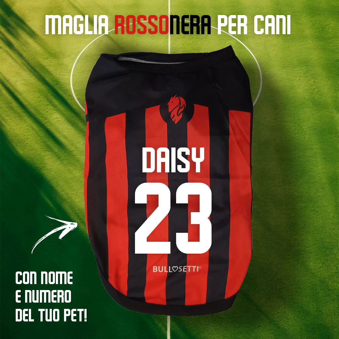 Maglietta rossonera personalizzata da calcio - con maniche - per cani da 2 a 40kg - immagine 3