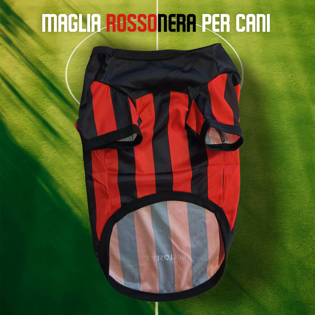 Maglietta rossonera personalizzata da calcio - con maniche - per cani da 2 a 40kg - immagine 4