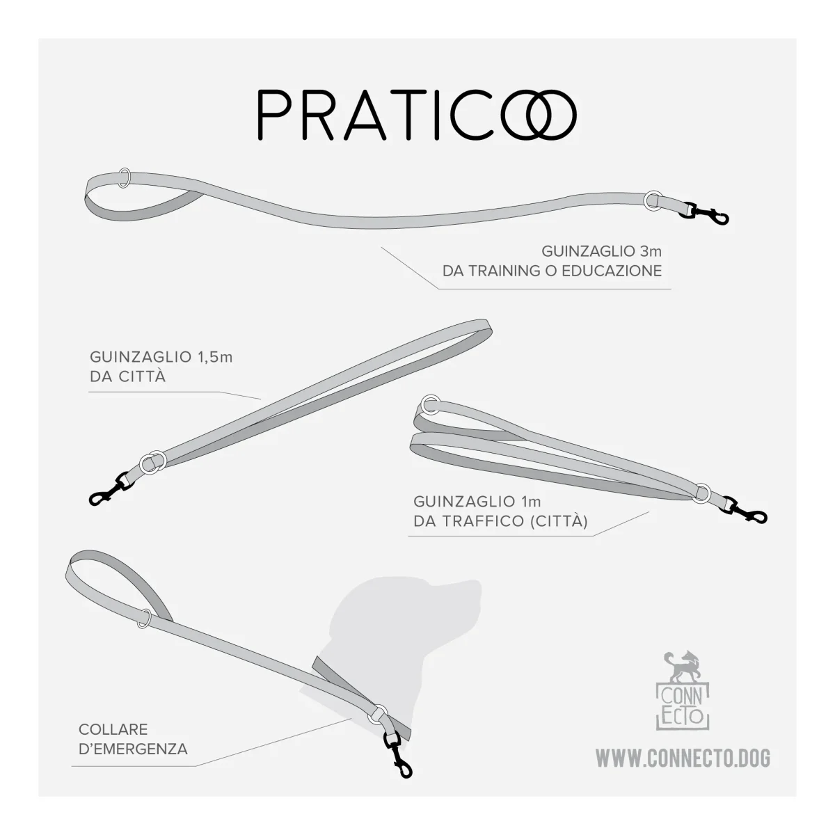 Guinzaglio per cani 3m con Praticoo - Regolabile a 1,5m e 1m - immagine 3