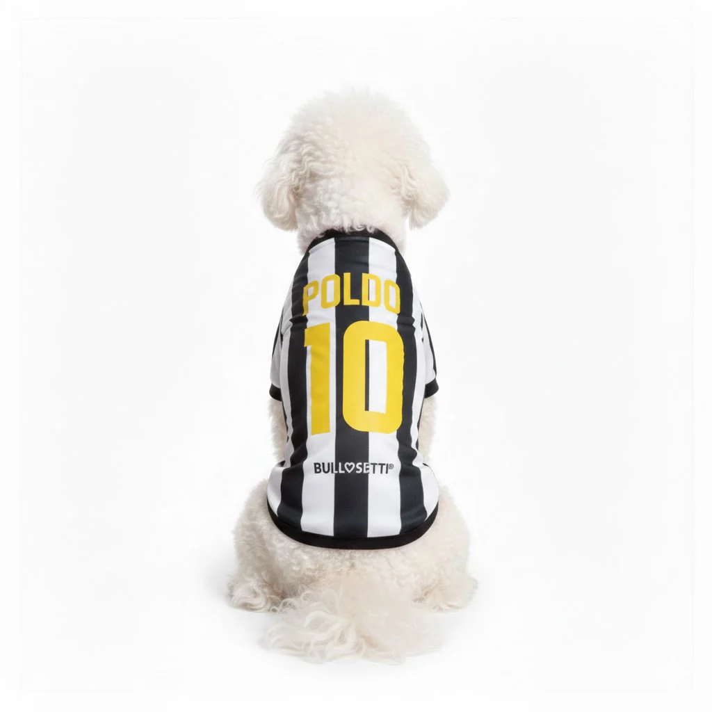 Maglietta bianconera personalizzata da calcio - con maniche - per cani da 2 a 40kg - immagine 2