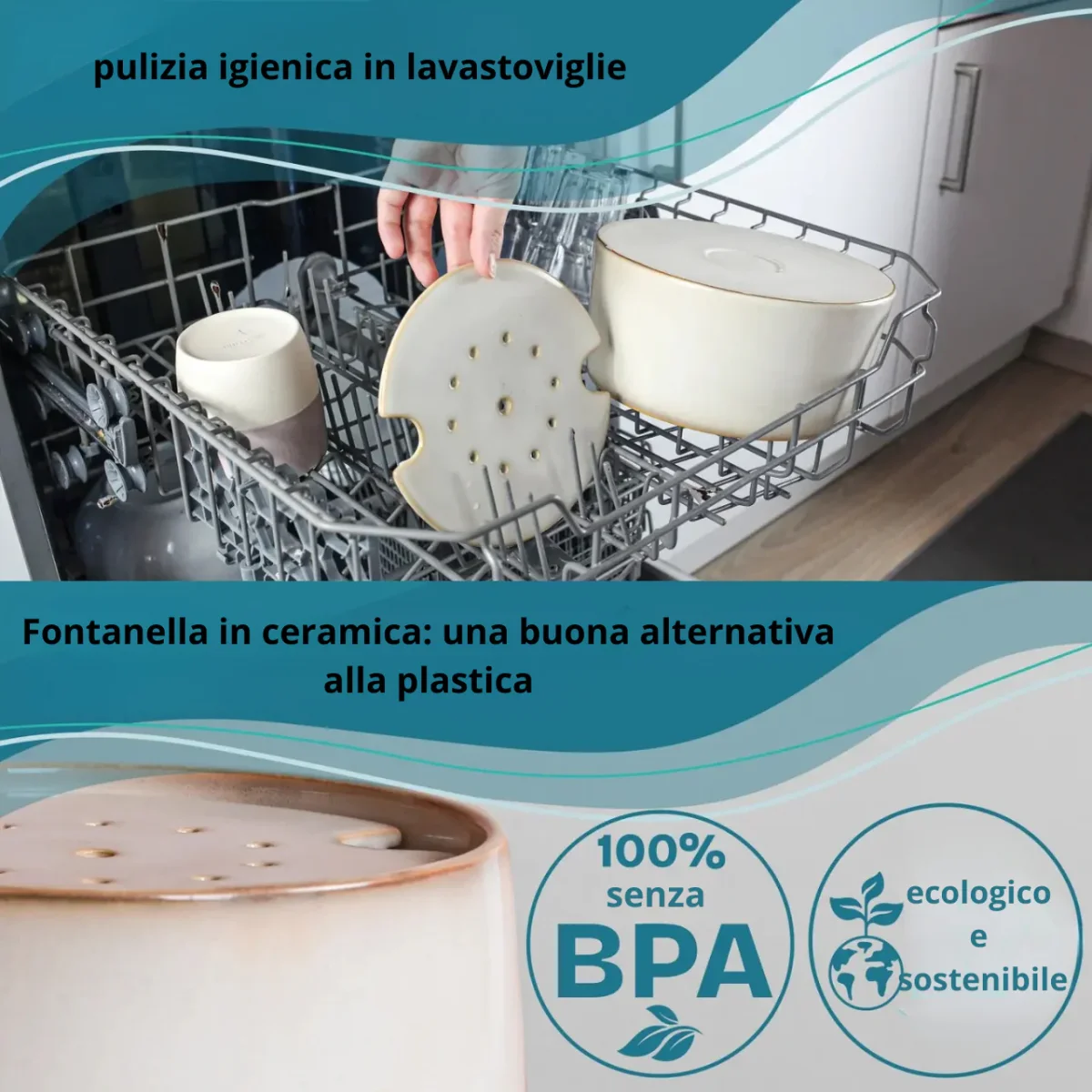 Ne&No - Fontana in ceramica + Base in bambù - immagine 5